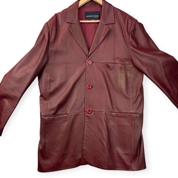 Vtg Kenneth Cole New York Mens Blazer Jacket Leather Coat Oxblood Burgundy XXL - Picture 3 of 16